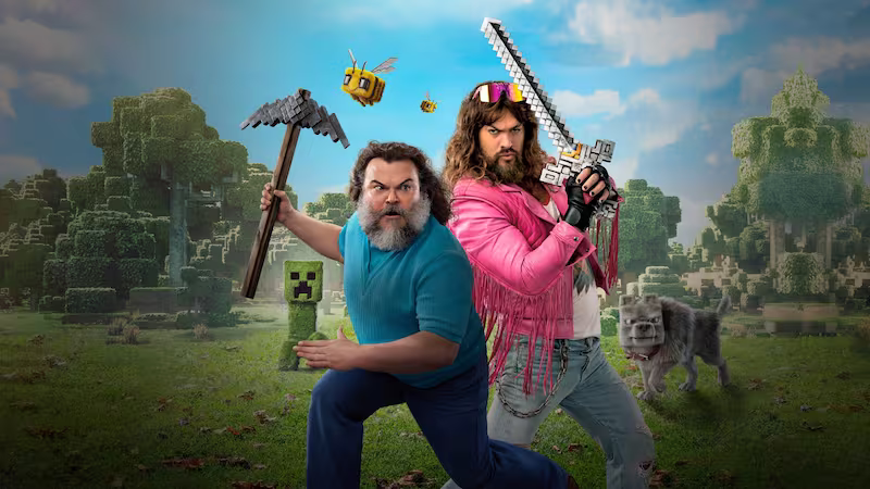 マインクラフトの世界で冒険に挑む主人公たちを描いた映画『マインクラフト/ザ・ムービー』のビジュアル