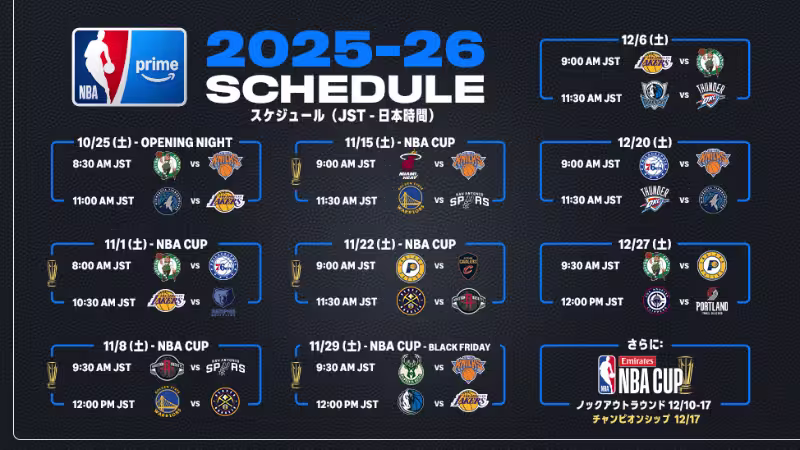 NBA on Prime Videoの2025-26日程表