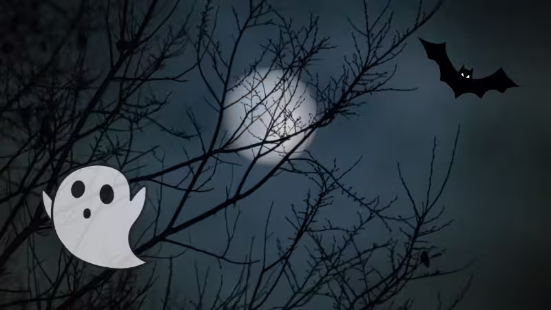 夜の空に浮かぶ月とおばけ