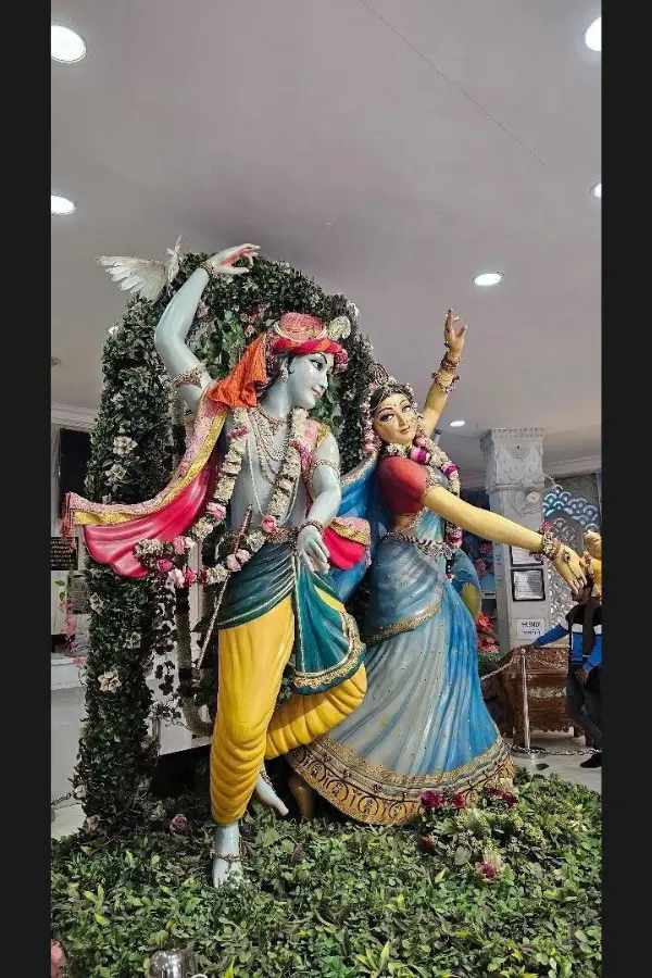 蓮の上に座るヒンドゥー教の神像と、静かで神聖な室内空間