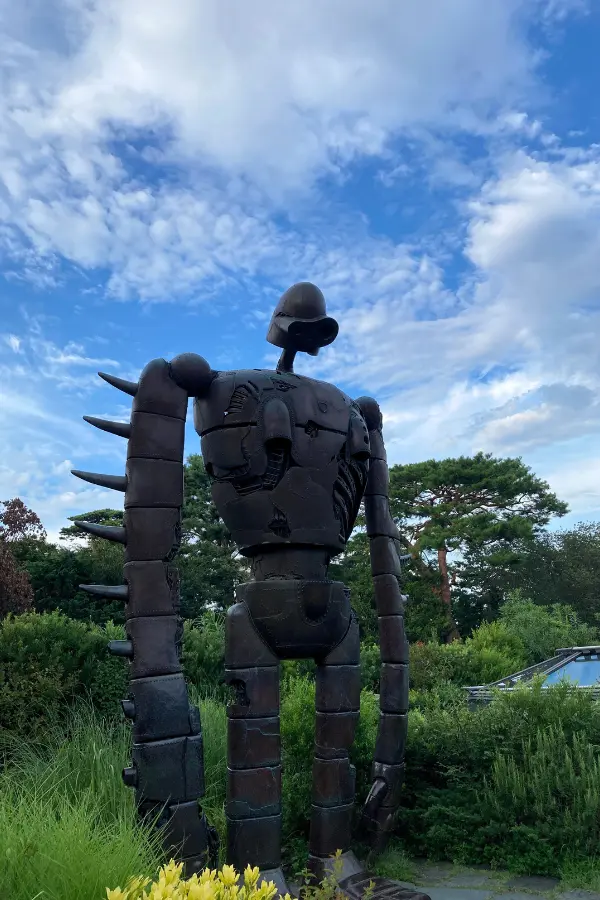 Robot soldier from Laputa standing on the roof of the Ghibli Museum