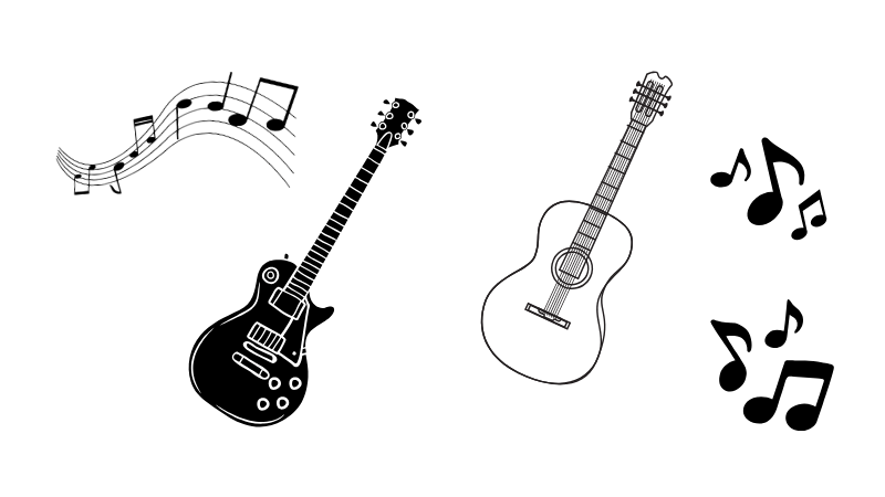 Gibson風のエレキギターとアコースティックギターのイラスト