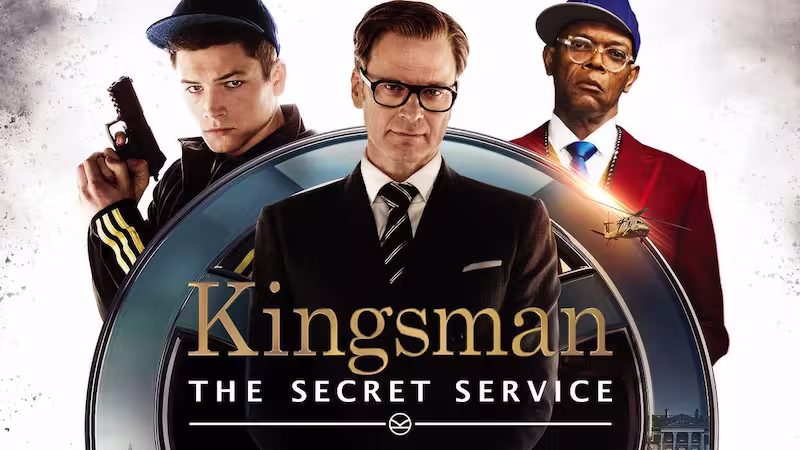 キングスマンのタロン・エジャトンとコリン・ファースとサミュエル・L・ジャクソン