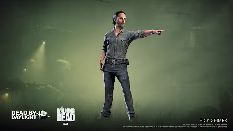 DBD×TWDコラボのリックが左手で指差しする様子